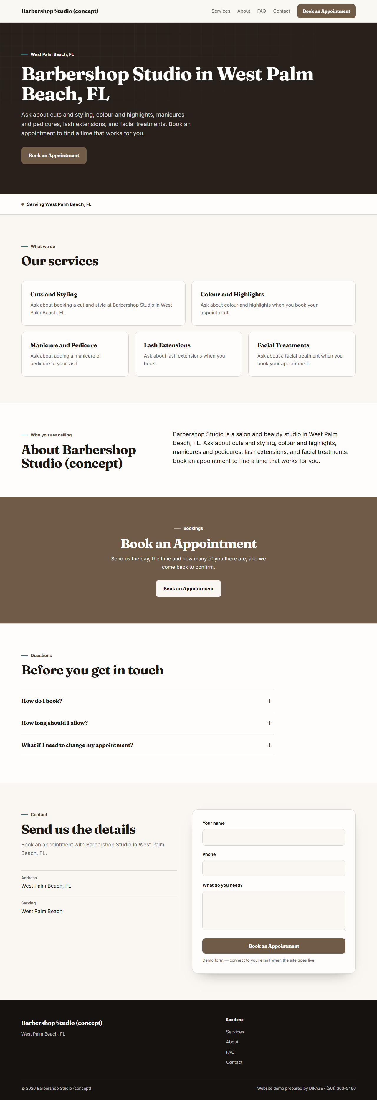 Barbershop Studio (concept), desktop view
